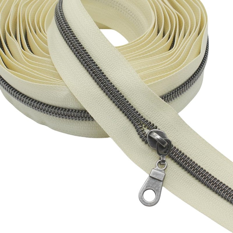 YaHoGa #5 Gunmetal Metallic Nylon Coil Zippers by The Yard Bulk Beige Tape 10 Yards with 25pcs Pulls for DIY Sewing Tailor Craft Bag (Beige) - Image 2